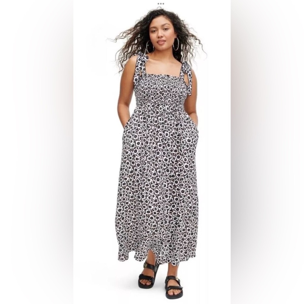 DVF Smocked Tie Strap Neutral Poppy Midi Dress